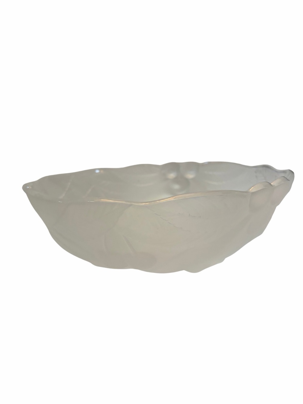 Vintage Frosted Glass 9” Bowl Cherry Leaf Pattern